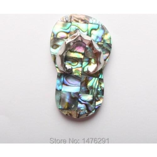 Charm 35x22mm Natural Abalone Shell Stone Slipper Shoes Beads Pendant 1 Paire
