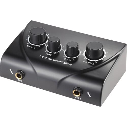 Portable Karaoke Sound Audio Stereo Echo Mixer Dual Microphone Inputs & RCA Cable Power Adapter for TV PC Smartphone Amplifier