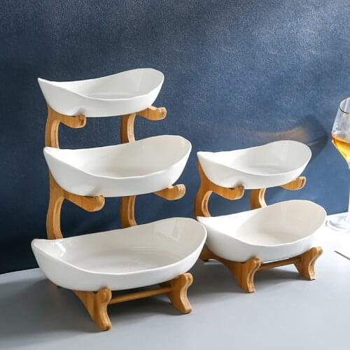 Durable Nordic ceramic living room household double-layer three-layer fruit plate layered storage afternoon tea snack plate crea