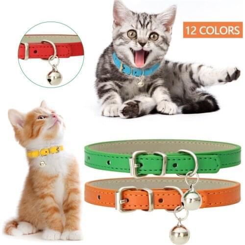 30/35cm Adjustable Cute Necktie Dog Cat Pet Collar Metal Bell 1cm Width Kitty Fashion PU Dog Collars for Chihuahua Puppy Ragdoll