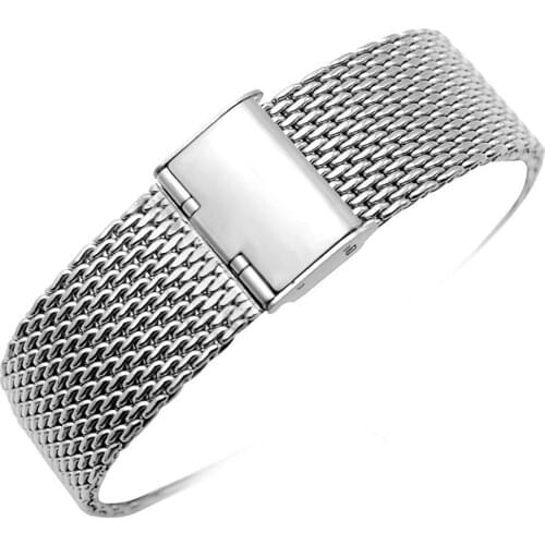 Silver Watchband 20mm 22mm Mesh Firm Stainless Steel Wrist Watches Strap Hook Buckle for Wristwatches Replacement+ 2 Spring Bars