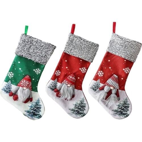 Christmas Stockings Big Xmas Stocking Decoration 18" 3D Plush Swedish Gnome Stocking for Home Holiday Party Decor