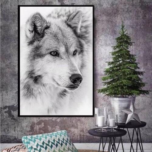 Modern Minimalist Style Black And White Cool Wolf Animal Diamond Painting Cross Stitch Wall Sticker For Living Room DecorZP-4223