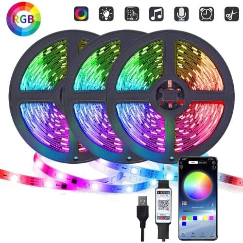 RGB 5050 Bluetooth Control LED Lights Strip Sync Music 5V USB Flexible Decoration For Room TV Background Lighting Luces String