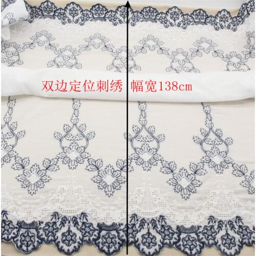 Pure- Cotton Cloth Double side Navy Thread Embroidered Lace Fabric Handmade DIY Clothes Accessories Width 138cm 1Yard