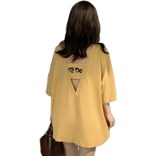 2021 Summer Render Loose Printing Backless Western Style Trend Short Sleeve T-Shirt Show Thin