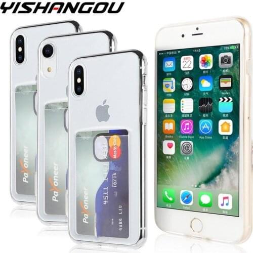 YISHANGOU Credit Card Holder Transparent Case For iPhone 11 12 Pro Max 7 8 Soft TPU Back Cover For iPhone 6 6S Plus X XR XS Max