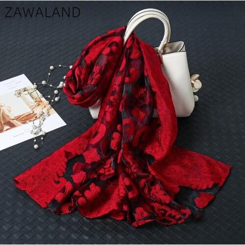 Zawaland New Fashion Hollow Flower Long Scarf Lace Decorative Scarf Silk Shawl Travel Beach Women Casual Shawl Sunscreen Hijab