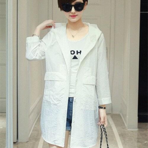 Female Thin Windbreaker Jacket 2020 New Spring Summer Long Large Size 6XL Loose Hooded Casual Coat Sun protection clothing B106