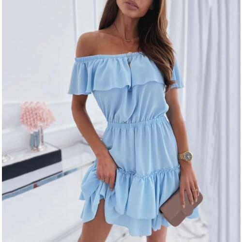 Ladies Party Dresses Bodycon Sundress Clothes 2021 Sexy Women Casual Beach Summer Dresses Off Shoulder Ruffle A-line Mini Dress