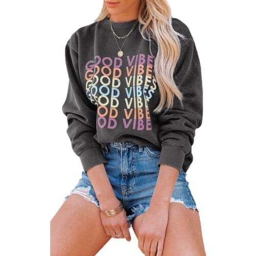 Women Autumn Top Outwaer Oversized Sweatshirt Winter Tops Sweatshirt Gray Graphic Pullover Sweatshirt Letter Printed