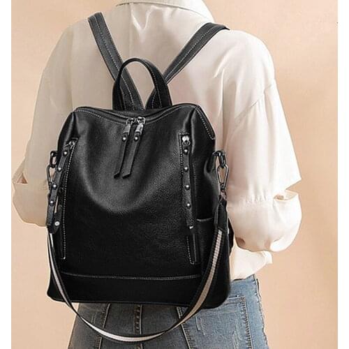 Backpack Women 2020 New Wild Anti-theft Backpack Lychee Pattern Soft Leather School Bag Large Capacity Travel Backpacks Ladies