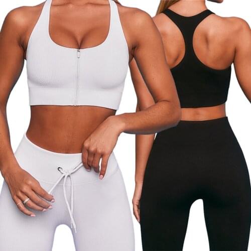 Zipper Workout Set Women Feamle Seamless 2 Two Piece Crop Top Bra Drawstring Shorts Sportsuit Yoga Outfit Suit Gym Wear Clothes