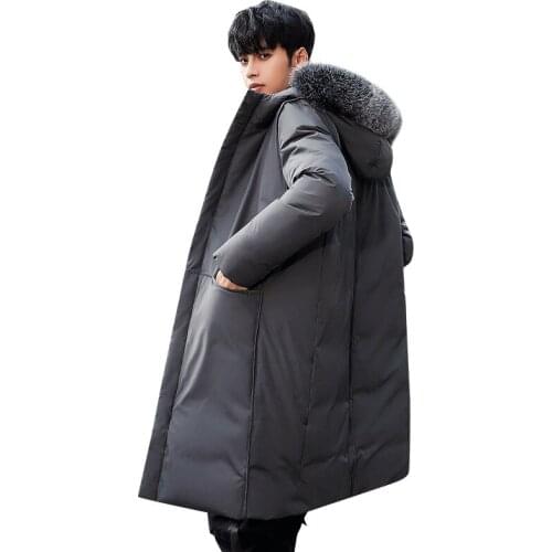 Winter White Duck down Mens Mid-length down Jacket Thick Warm Korean-style Hooded MenS Wear Jacket