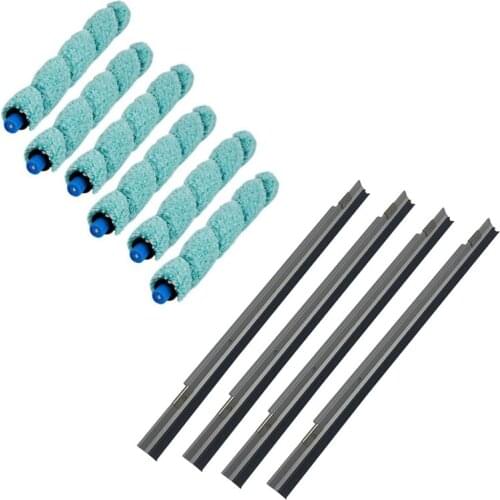 10 Pcs Robot Vacuum Cleaner Parts: 6 Pcs Floor Washing Robotic Cleaner Main Brush & 4 Pcs Scraper Wiper