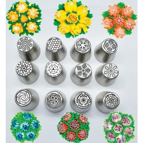 12pcs/Set Russian Tulip Cream Piping Nozzles Stainless Steel Flower Icing Pastry Tips DIY Baking Cupcake Cake Decorating Tools
