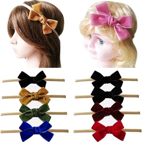 2pcs/lot Cute Velvet Bows Headband Kids Baby Girls Teenagers Super Soft Nylon Headband Hair Accessories