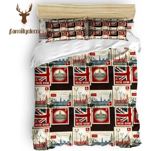 Family Decor Vintage London Stamp 4 Pcs Comforter Cover Set Quilt Cover Bedding April Fools Day California King Mothers Day