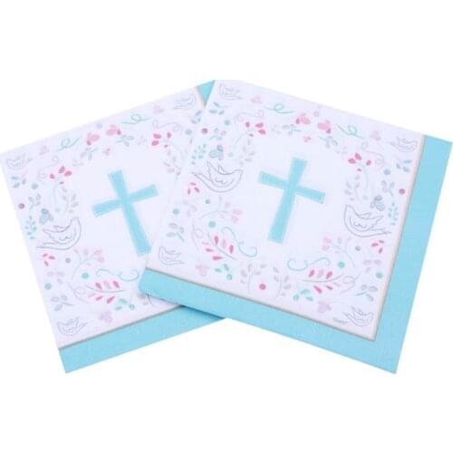 40Pcs/2 Packs Creative Peace Dove Blue Cross Paper Napkins Santa Communion Party Religious Hand Towel for Eucharist Supplies Chu