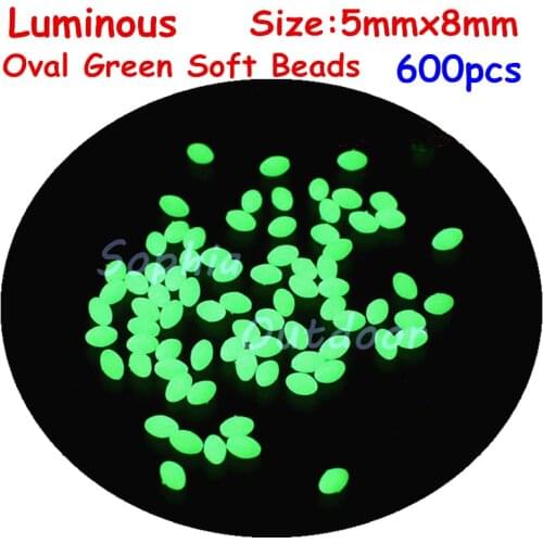 600pcs 5*8mm Oval Premium Quality Luminous Soft Fishing Beads egg shape Glow Green w/ Free Shipping