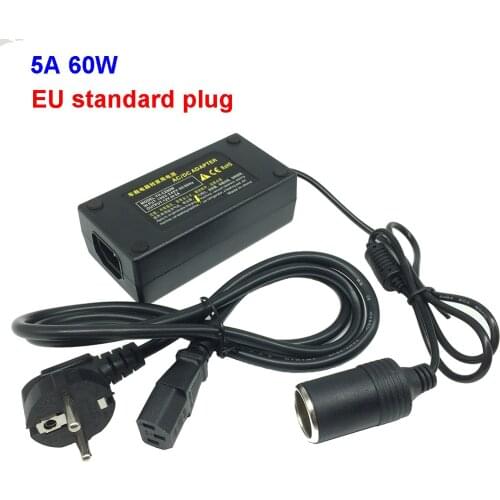 EU plug 5A 60W Automotive Household Car Cigarette Lighter AC Adapter Socket 220V AC To 12V DC Power Converter Home use Invert