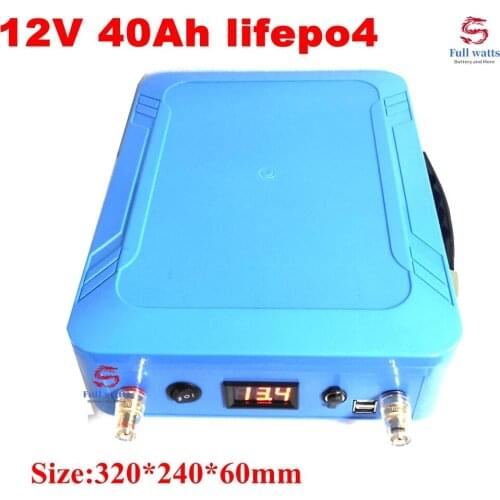 12v 40ah lifepo4 battery USB port Voltage display BMS 4S for 350w fishing Solar energy Inverter lampkids toys bike + 6A charger