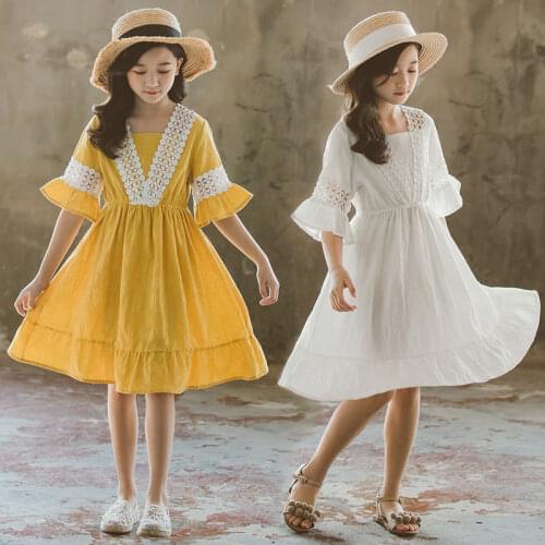 4 To 16 Yrs Teen Girls Clothing White Lace Princess Frocks Children Cotton Lace Maxi Dress Summer Baby Girls Party Evening Dress