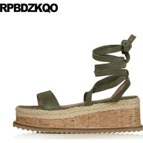 Turquoise Lace Up Wedge Shoes Platform Flatform High Heels Ladies Strap Sandals Gladiator Espadrilles Women Rope Strappy Pumps
