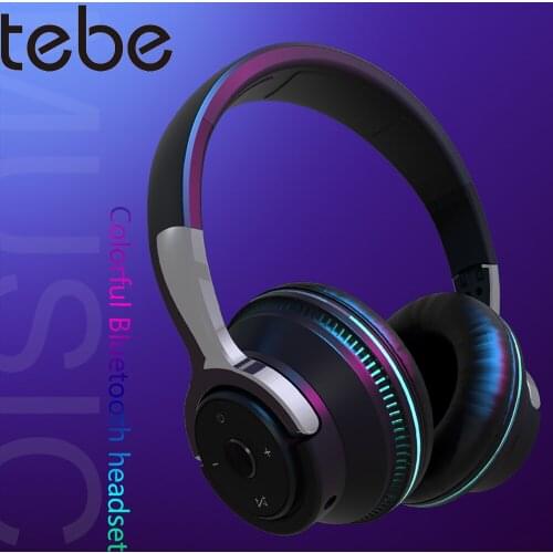 Tebe HIFI Stereo Bluetooth 5.1 Headphones Foldable Wireless Over-Ear Headset with Mic Backlit FM Radio TF Musi Play For Phone PC