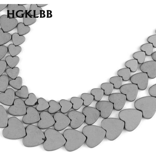 HGKLBB Peach heart shape Matte Black Hematite Natural Stone 6/8/10MM Loose beads For Jewelry making bracelet accessories DIY
