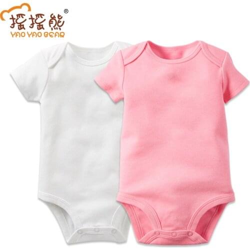 2019 Baby Bodysuits White Bodysuits & Baby Bodysuits 2pcs/lot Cotton Newborn Wholesale Short Sleeve Baby Boys Clothing Set Pink