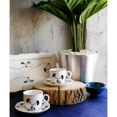 Team Double Coffee Team Platinum Plated Tray Porcelain 2li Cup Large cup Cappuccino frappuccino Tripple Espresso