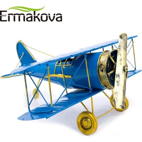 ERMAKOVA Metal Handmade Crafts Aircraft Model Airplane Model Biplane Home Decor Ornaments Furnishing Articles(B Color)