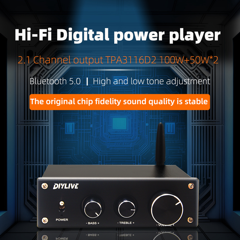 HIFIDIY The finished product machine 2.1 Subwoofer Speaker Amplifier TPA3116 Audio 50W*2+100W Sub AMP Independent Bluetooth 5.0