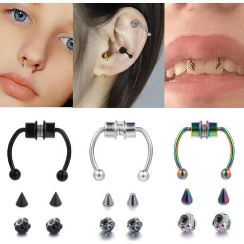 Fake Nose Ring Hoop Nose Septum Rings Stainless Steel Magnet Nose Punk Fake Piercing Body Jewelry Hip Hop Rock Ear Clip Jewelry