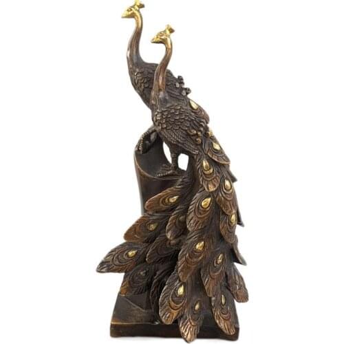 Collection of antiques pure copper gilt love life together peacock sculpture statue