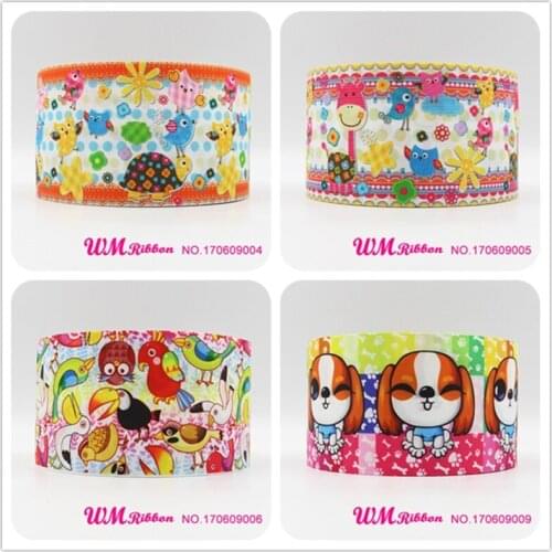 Q&N ribbon 3inch 75mm cartoon printed grosgrain ribbon webbing 50yards/roll for headband free shipping