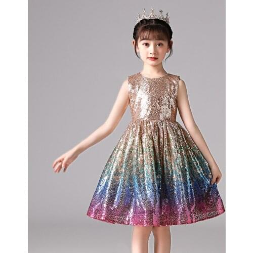 Champagne color sequin rainbow summer child dress 2021 festival costume flower girl dress princess dress childrens