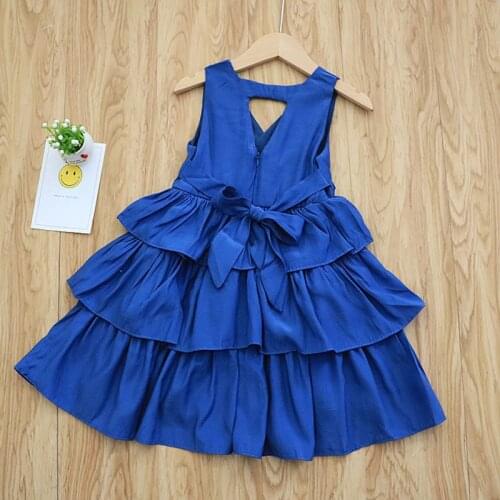 MERI AMMI Children Girl Summer Clothing Dressing Floral Short Sleeveless Blue Cake TuTu Dresses For 2-7 Year Baby Kids