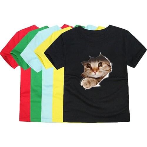 Fashion 2021 T-Shirt for Teen Boys Animal Cat Tshirt Vintage Cotton Kids Toddler Summer Clothes Children Clothing Girl Tee Shirt
