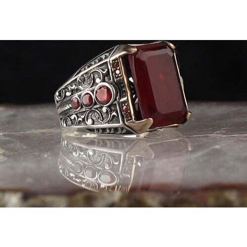 Rectangle Custom Cut Agate 925 Sterling Silver Men 'S Ring
