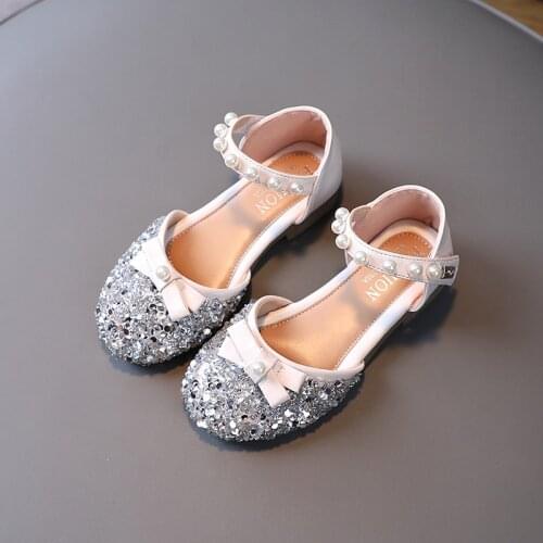 2021 Summer New Childrens Fashion Breathable Sandals Pearl Sequins Trend Butterfly-knot Girls Princess Shoes for Wedding Sweet