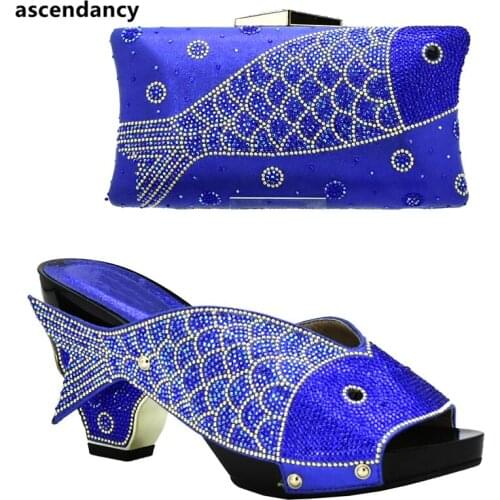 New Arrival Royal Blue Color Shoes and Bag Set African Sets 2018 Italian Shoes with Matching Bags for Wedding Italy Party Shoes