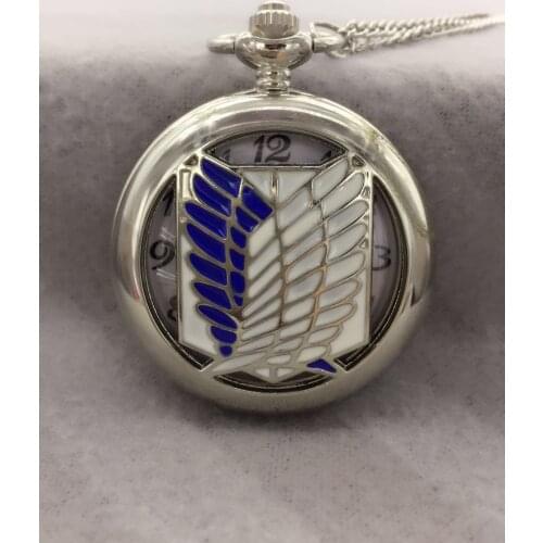 Wholesal Pocket Watches Anime Attack on Titan / Shingeki no Kyojin Scouting Legion necklace silver vintage Pendant Free shipping