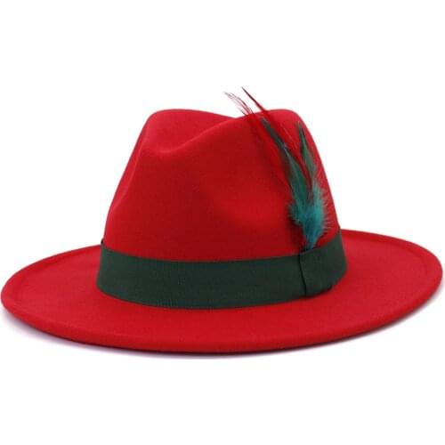 European American New Fashion Feather Jazz Panama Solid Wide Brim Vintage Church Party Outdoor Fedora Hat and Caps