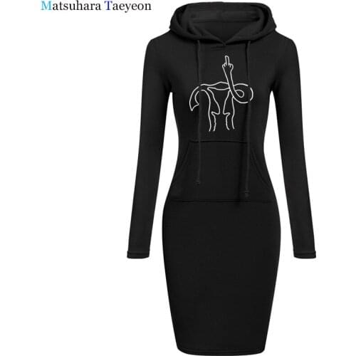 Uterus Middle Finger Fashion Women Dress Long Sleeve Funny Women Dressess Cotton Graphic Vintage Clothes
