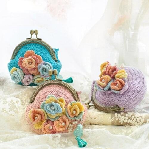 Flowers Metal-opening Bags Knitted Lace Crochet DIY Material Bag Knitting Kit for Beginners Handmade Crochet Bags Gift