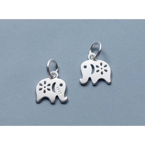 Hollow Cute Elephant Loop Charms 925 Sterling Silver Dangle Earrings Pendant DIY Silver Jewelry Making Accessories