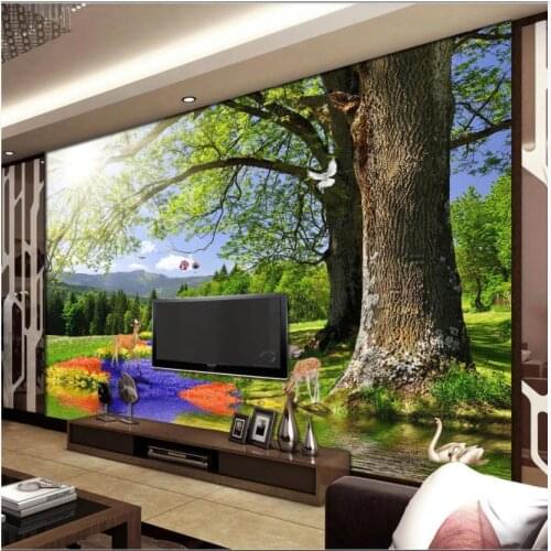 Custom photo wallpaper for walls 3 d wallpaper Idyllic mural Forest flower deer background wall papers for living room decor