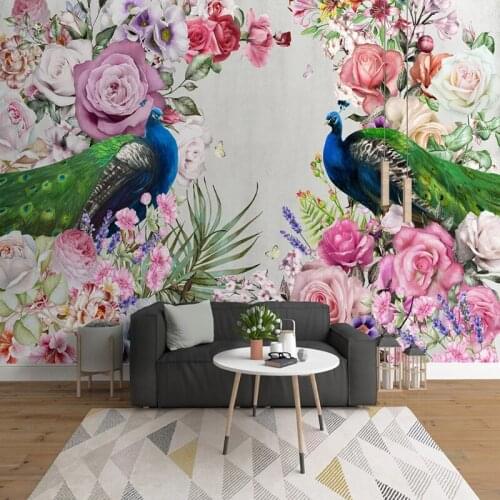 Custom Modern Art Peacock Flowers Background 3D Wall Murals Bedroom Dining Room Study Living Room Decoration Painting Wallpaper